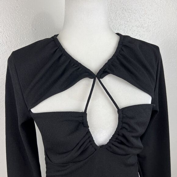 H&M Dress Women Medium Black Keyhole Top Long Sleeve Solid Casual Cocktail - Picture 8 of 14